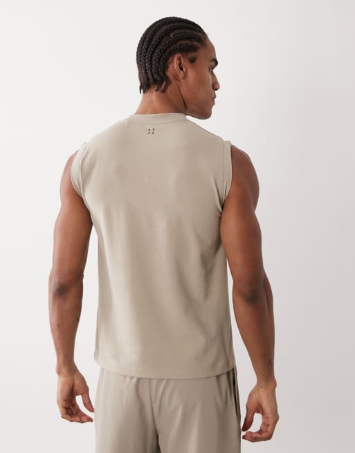4505 shrunken muscle fit cotton tank with quick dry finish in greige, 5 of 5