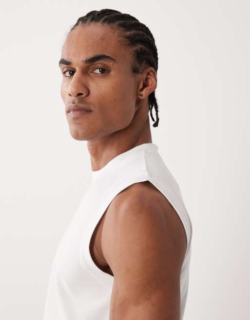 4505 shrunken muscle fit cotton tank with quick dry finish in white, 4 of 5