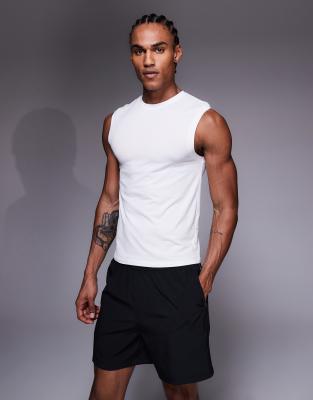 4505 Shrunken Muscle Fit Cotton Tank With Quick Dry Finish In White