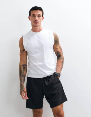 4505 Shrunken Muscle Fit Cotton Tank With Quick Dry Finish In White