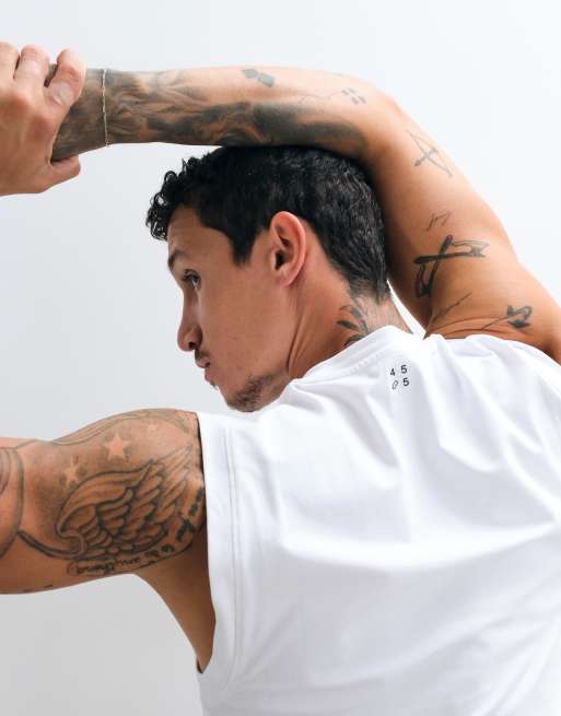 4505 shrunken muscle fit cotton tank with quick dry finish in white, 3 of 5
