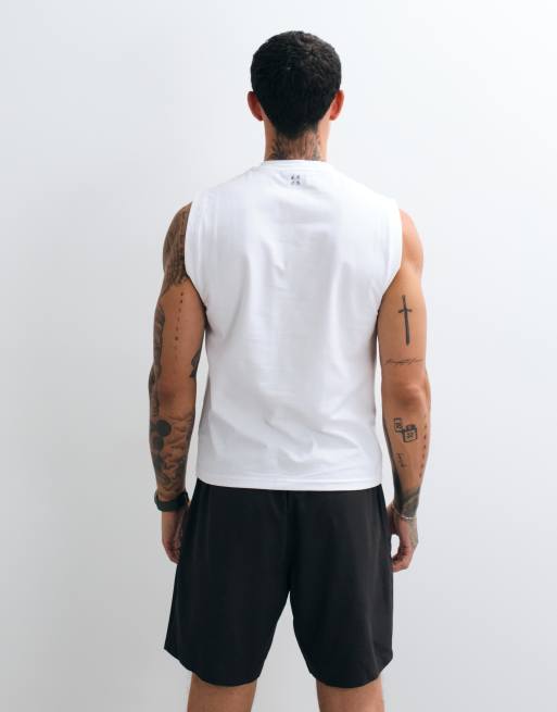 4505 shrunken muscle fit cotton tank with quick dry finish in white, 4 of 5
