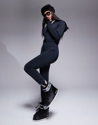 ASOS 4505 belted ski suit with skinny leg and hood in black