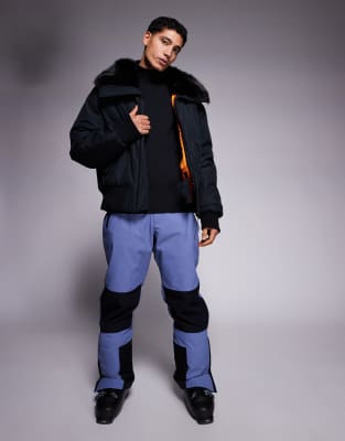 Asos 4505 Ski & Snow 4505 Ski Bomber Jacket With Faux Fur Collar In Black