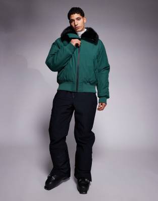 Asos 4505 Ski & Snow 4505 Ski Bomber Jacket With Faux Fur Collar In Green