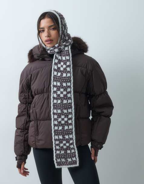 4505 Ski crochet knitted hooded scarf in raisin - view 1