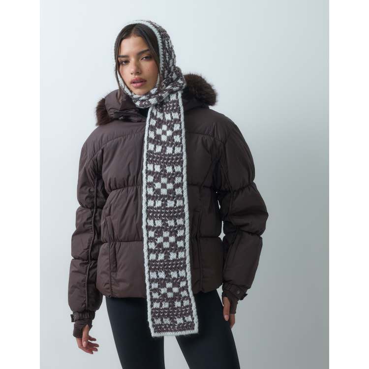 4505 Ski crochet knitted hooded scarf in raisin | ASOS