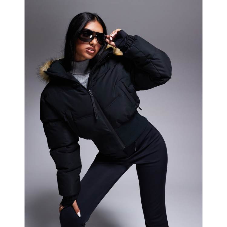 Canada Goose Jacket Fur Hood Black Cropped Bomber Jacket Womens