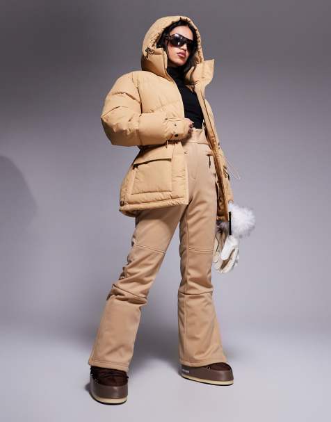 4505 Ski drawstring waist insulated ski jacket with hood in caramel  - view 1