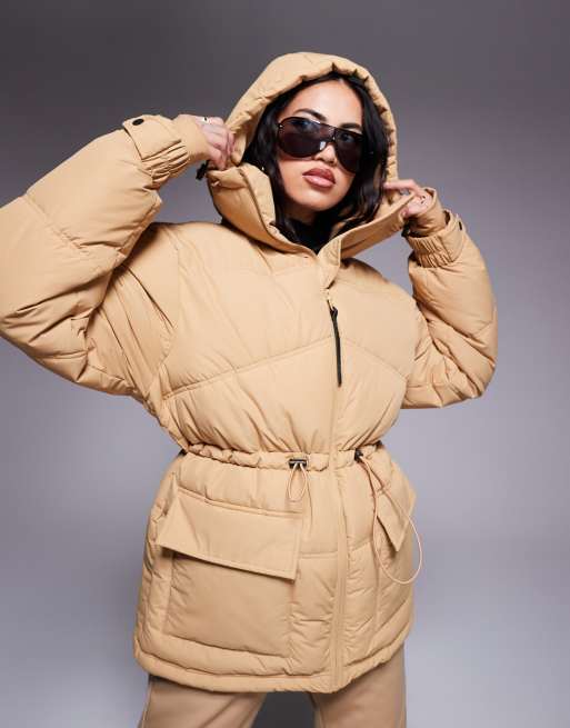 ASOS 4505 Ski drawstring waist insulated ski jacket with hood in caramel