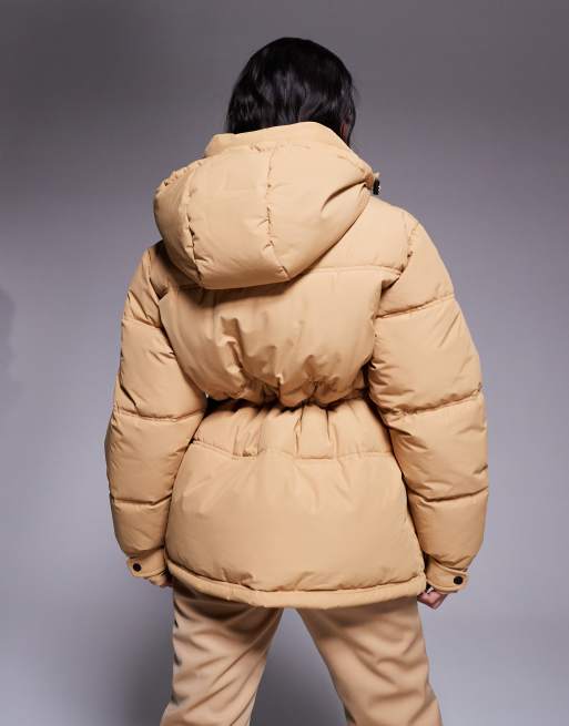 ASOS 4505 Ski drawstring waist insulated ski jacket with hood in caramel