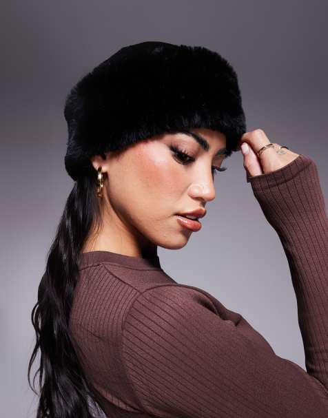 4505 Ski faux fur headband in black - view 1