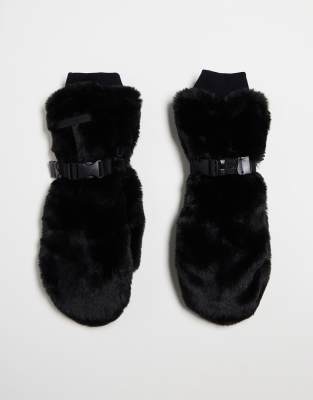 4505 4505 ski faux fur mittens-Black
