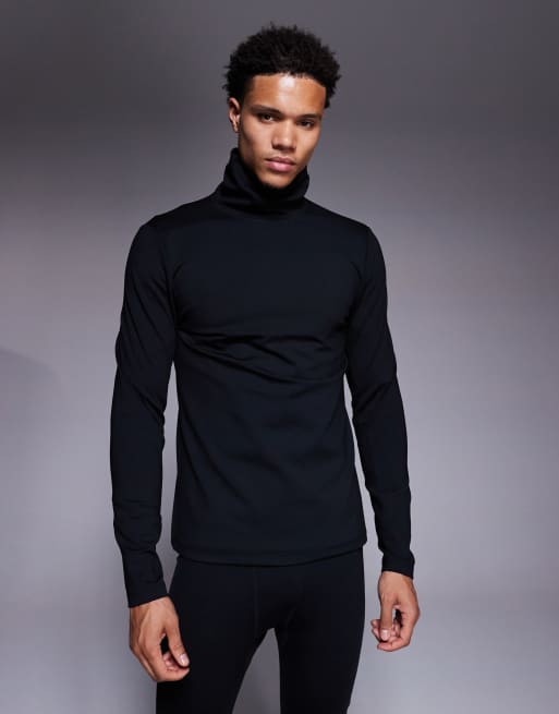 4505 Ski fleece back base layer roll neck with thermal treatment in black