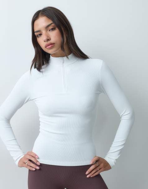 4505 Ski fleece-underställströja med långa ärmar och halv dragkedja i vitt - view 1