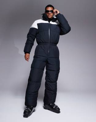 4505 Ski insulated puffer water repellent ski suit in black and white-Blue φωτογραφία