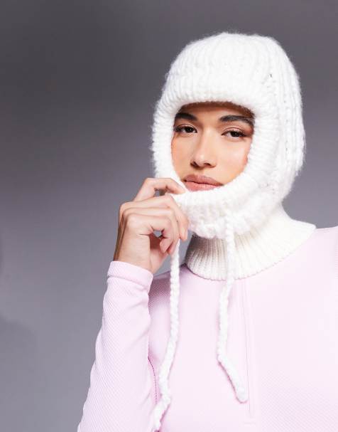 4505 Ski knit fluffy balaclava in cream - view 1