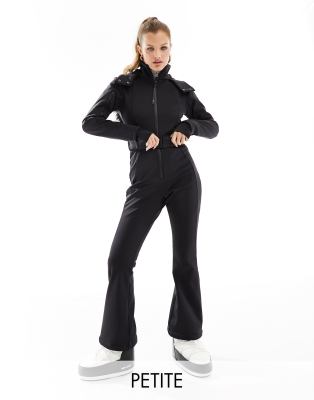 4505 4505 Ski Petite water repellent belted ski suit with faux fur hood in black