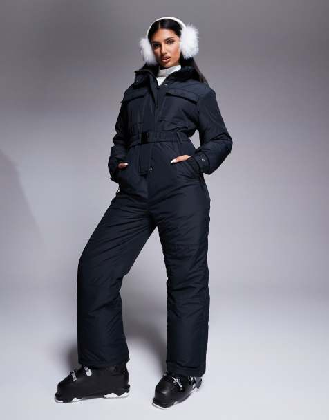4505 Ski retro belted ski suit with funnel neck in black - view 1