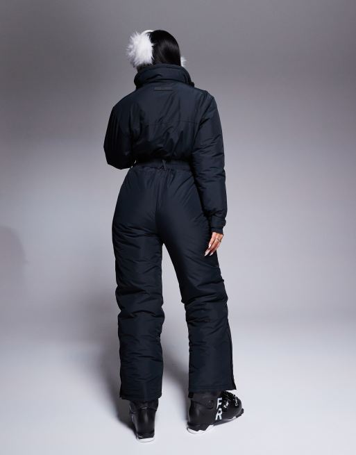 4505 Ski retro belted ski suit with funnel neck in black , 4 of 5