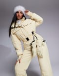 [ASOS Ski & Snow] 4505 Ski retro belted ski suit with funnel neck in buttermilk-Yellow 14 Buttermilk