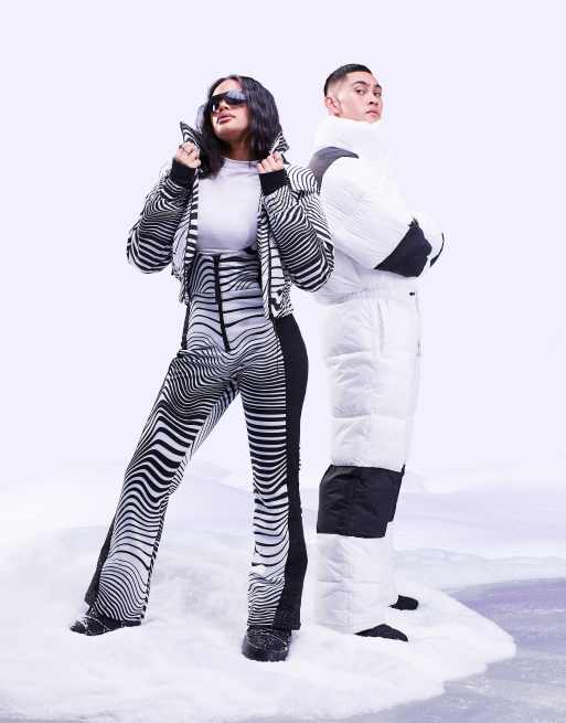 4505 - Ski-salopette met print in zwart-wit  