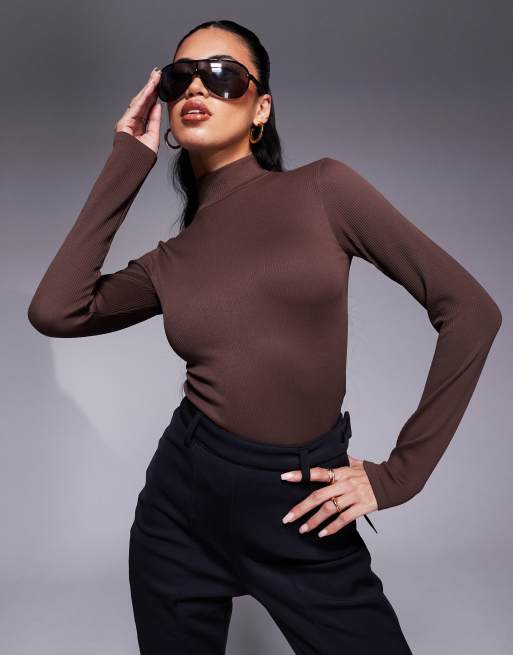 4505 Ski seamless thermal base layer bodysuit with high neck in caramel 