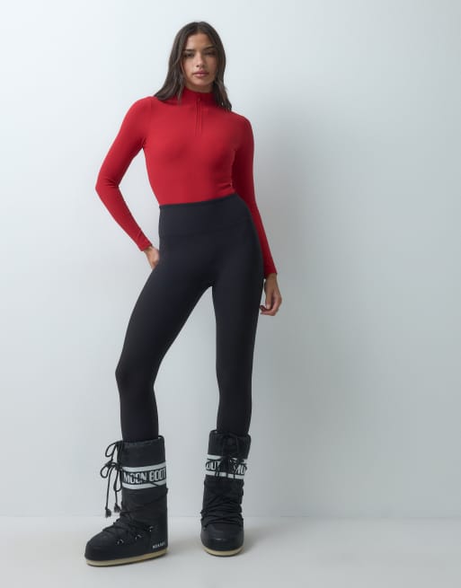 4505 Ski termisk ribstrikket base layer-body med fleece på bagsiden og 1/4-lynlås i ruby, 2 af 4