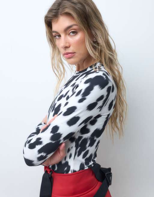 4505 Ski-Thermo-Fleece-Baselayer, langärmlig, mit Stehkragen und Dalmatiner-Print, 3 von 4