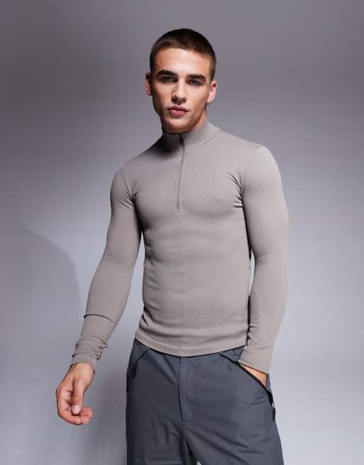 4505 - Ski - Top base layer termico senza cuciture color argilla con zip corta 