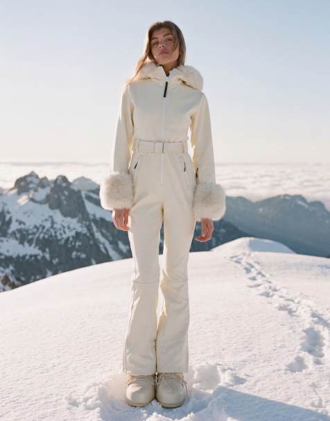 4505 Ski tuta da sci softshell con cintura, banda laterale e profili in pelliccia sintetica, color crema - view 1