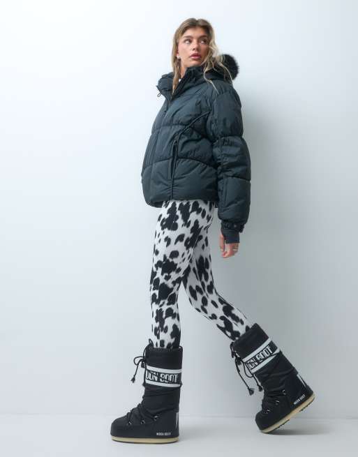 4505 ski vandafvisende foret ski-puffer med hætte med imiteret pels i sort, 2 af 4
