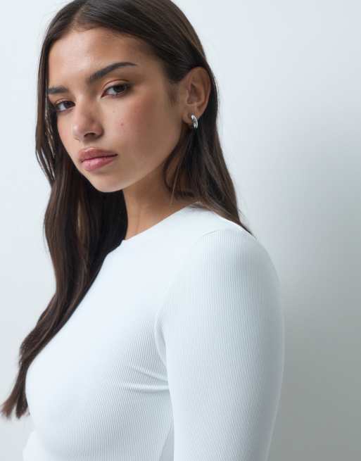 4505 Ski wärmende Fleece-Basisschicht mit Rippstruktur, langärmlig, in Weiß, 3 von 4
