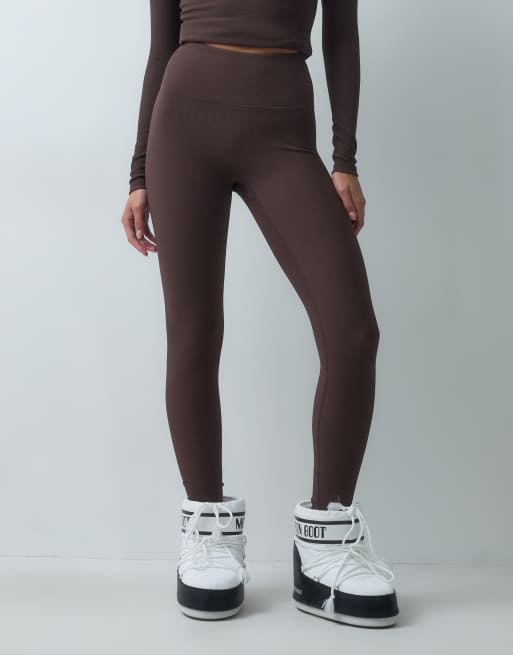 4505 Ski wärmende, gerippte Leggings mit Fleece-Innenseite als Baselayer in Schokobraun, 3 von 5