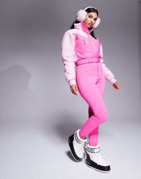 4505 – Ski – Wasserabweisender, isolierter Retro-Skianzug in rosa Blockfarbendesign - view 1