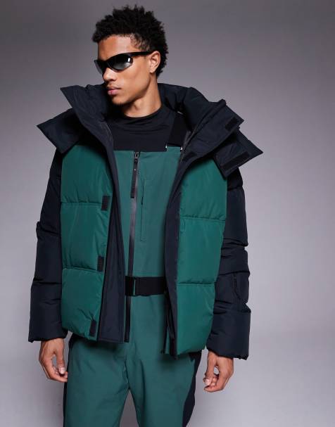 4505 Ski water repellent insulated puffer coat in black and green - view 1