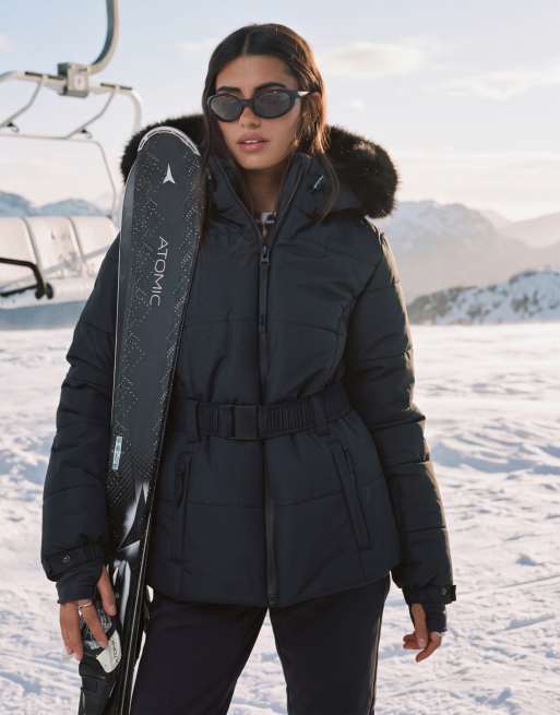 4505 Ski water repellent insulated ski jacket with belt in black | ASOS
