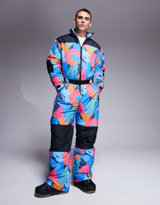 4505 4505 Ski water repellent insulated ski suit in retro 80s print-White