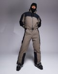 [ASOS Ski & Snow] 4505 Ski water repellent straight fit belted ski suit in black & clay-Neutral 2XS Clay