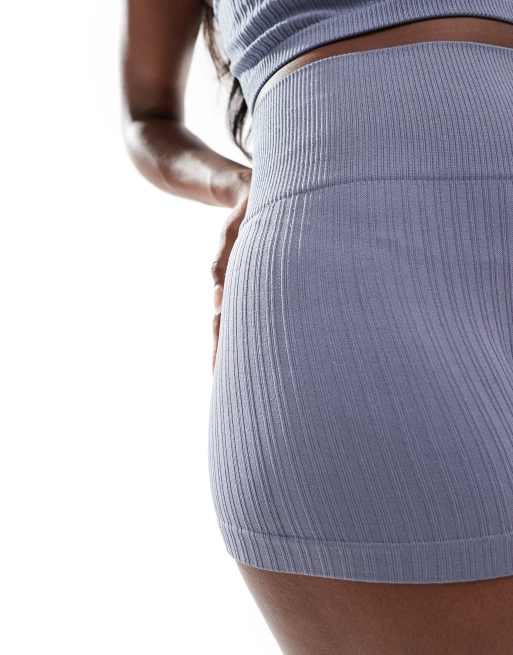 4505 - Skiferblå sømløse 8-cm-booty-shorts med høj talje i dobbelt ribstrik , 2 af 5