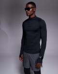 [ASOS] 4505 slim fit 1/4 zip base layer long sleeve running top in black M Black