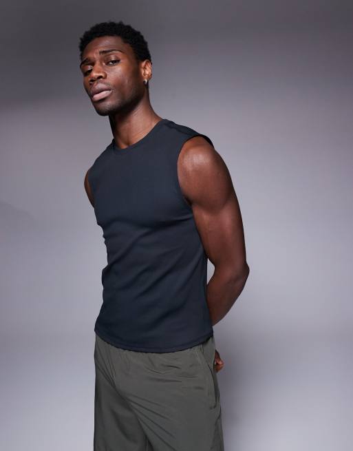 4505 - Slim-fit actieve geribbelde trainingstanktop in jaren 90-stijl in zwart