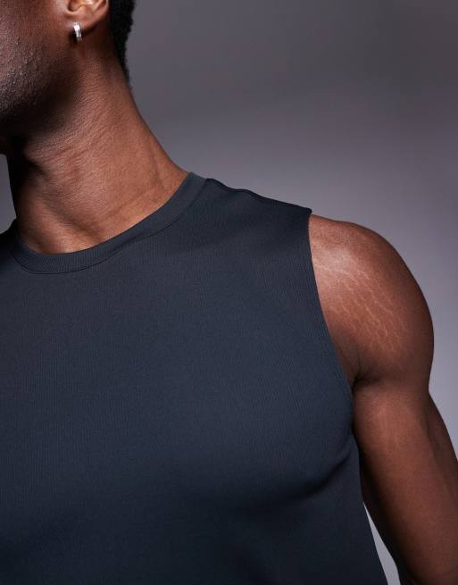 4505 - Slim-fit actieve geribbelde trainingstanktop in jaren 90-stijl in zwart, 4 van 4