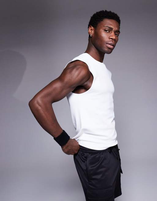 4505 slim fit active rib 90s training tank in white