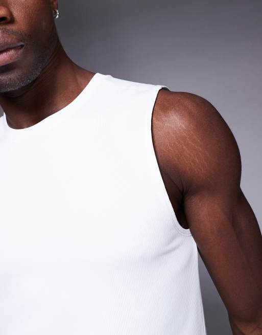 4505 slim fit active rib 90s training tank in white