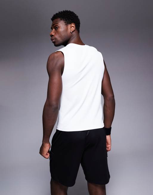 4505 slim fit active rib 90s training tank in white