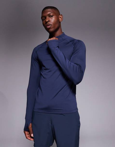 4505 - Slim-fit basislaag hardlooptop met 1/4 rits en lange mouwen in diep marineblauw - view 1