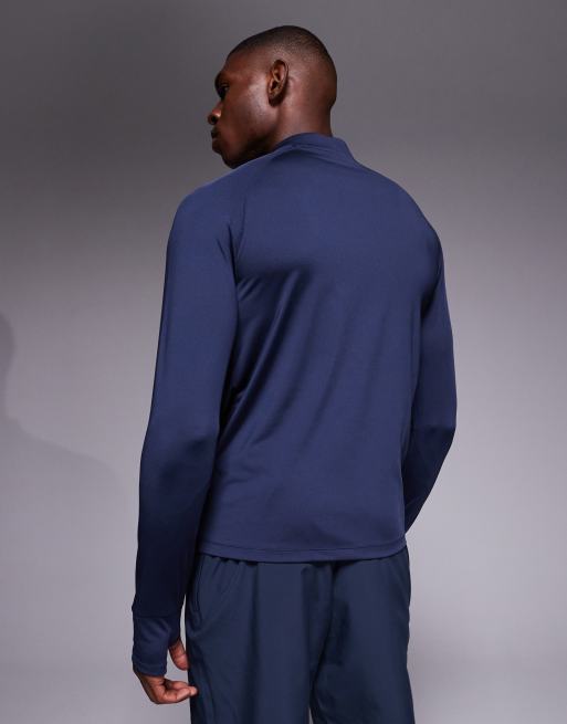 4505 - Slim-fit basislaag hardlooptop met 1/4 rits en lange mouwen in diep marineblauw, 3 van 5