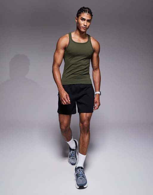 4505 - Slim-fit geribbeld naadloos trainingshemdje met vierkante hals in kaki, 2 van 5