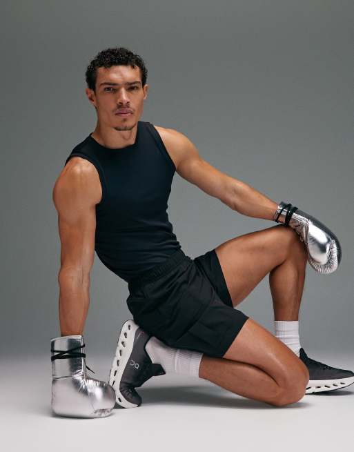 4505 slim fit quick dry engineered ribbed training tank in black, 4 of 5